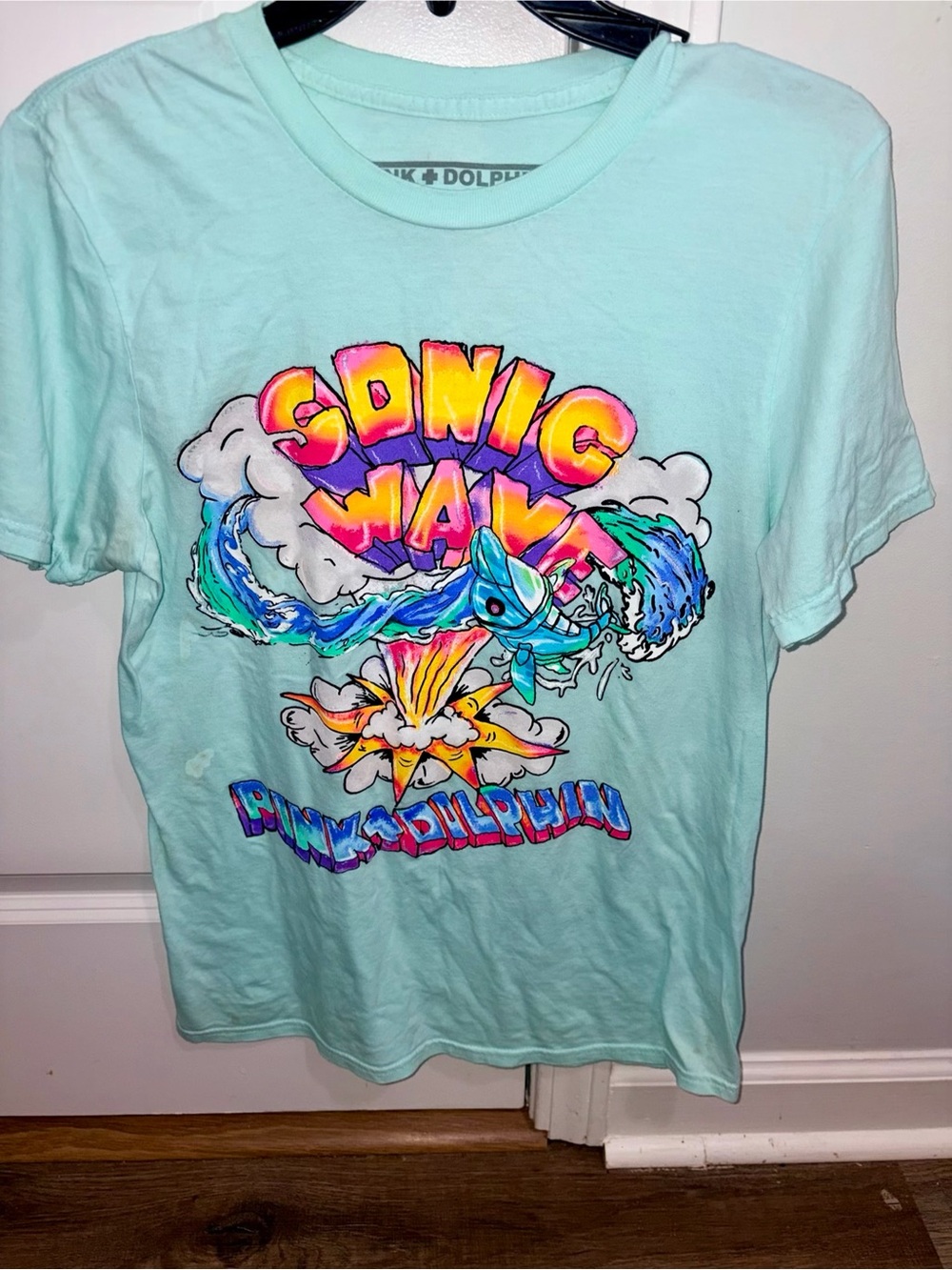 Pink Dolphin Mint Graphic 'Sonic Wave' Tee with Multicolor Print